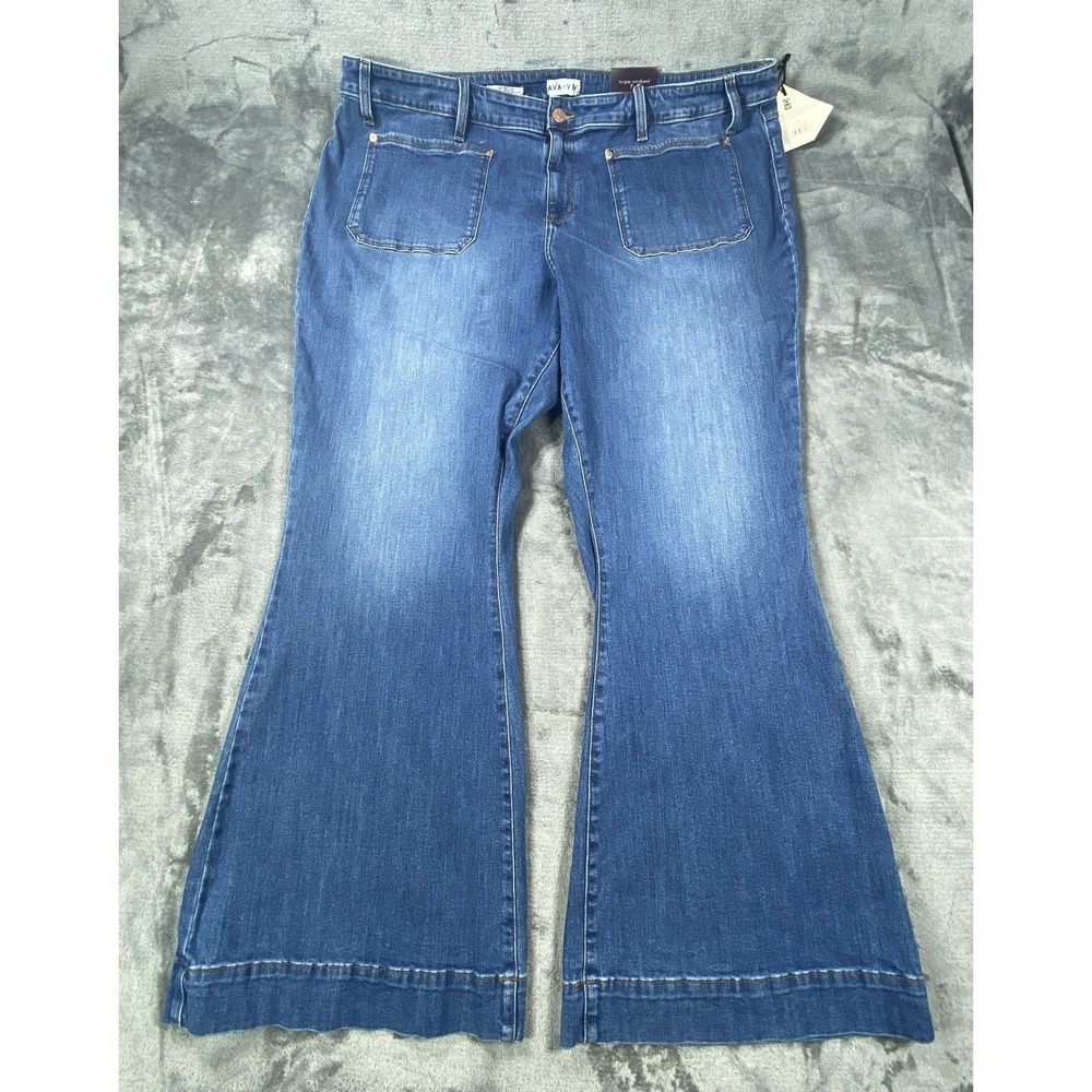 NWT Ava Viv Jeans Womens 24 Blue Stretch High Rise Flare No Gap Waist Light Wash